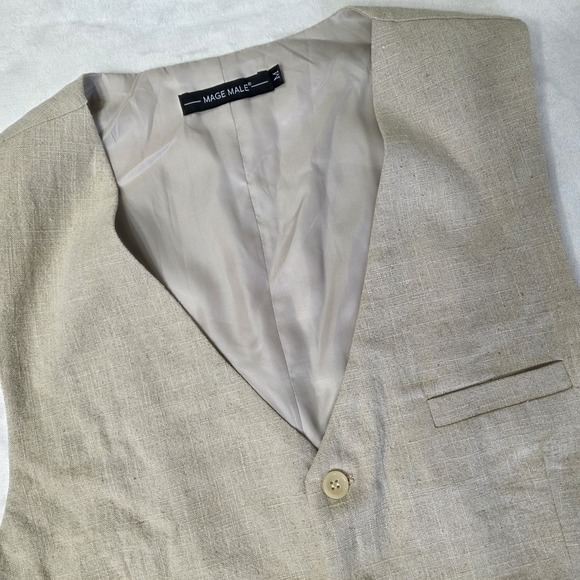 Other - Mage‎ Male Mens Medium Beige Linen Blend 5 Button Vest Formal Dance Wedding